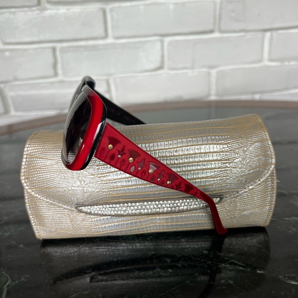 Judith Leiber Red Ombre Sunglasses with signature sunglass case - Picture 1 of 9